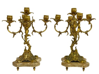 PAIR OF ANTIQUE FRENCH BRONZE CANDELABRAS 14"