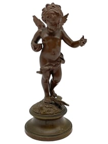 ANTIQUE BRONZE CHERUB SCULPTURE 7.5"