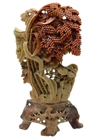 CHINESE CARVED FOOTED SOAPSTONE SCULPTURE 12.5"