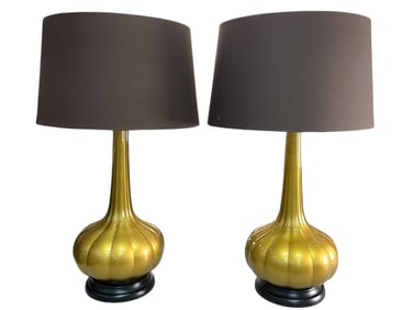 PAIR OF MID CENTURY GOLD TABLE LAMPS 26"
