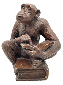 CAST FIGURINE OF A MONKEY READING A BOOK 14"