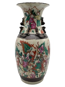 LARGE ANTIQUE-STYLE CHINESE FAMILLE ROSE VASE 17"