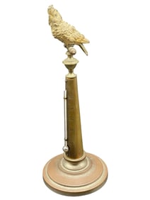 ANTIQUE CAST METAL DESK THERMOMETER PARROT FINIAL