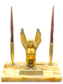 VINTAGE ONYX EGYPTIAN REVIVAL DESK PEN SET