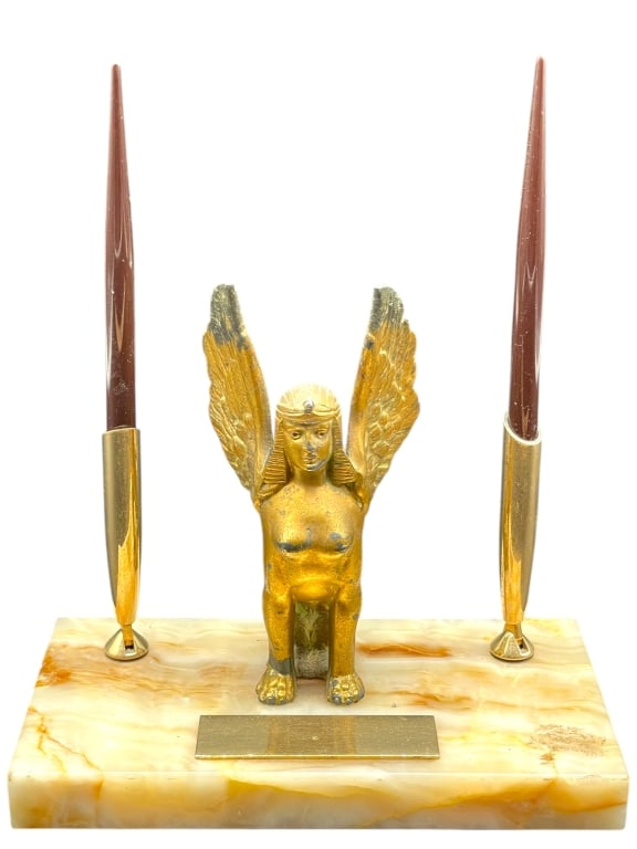 VINTAGE ONYX EGYPTIAN REVIVAL DESK PEN SET (1 of 9)