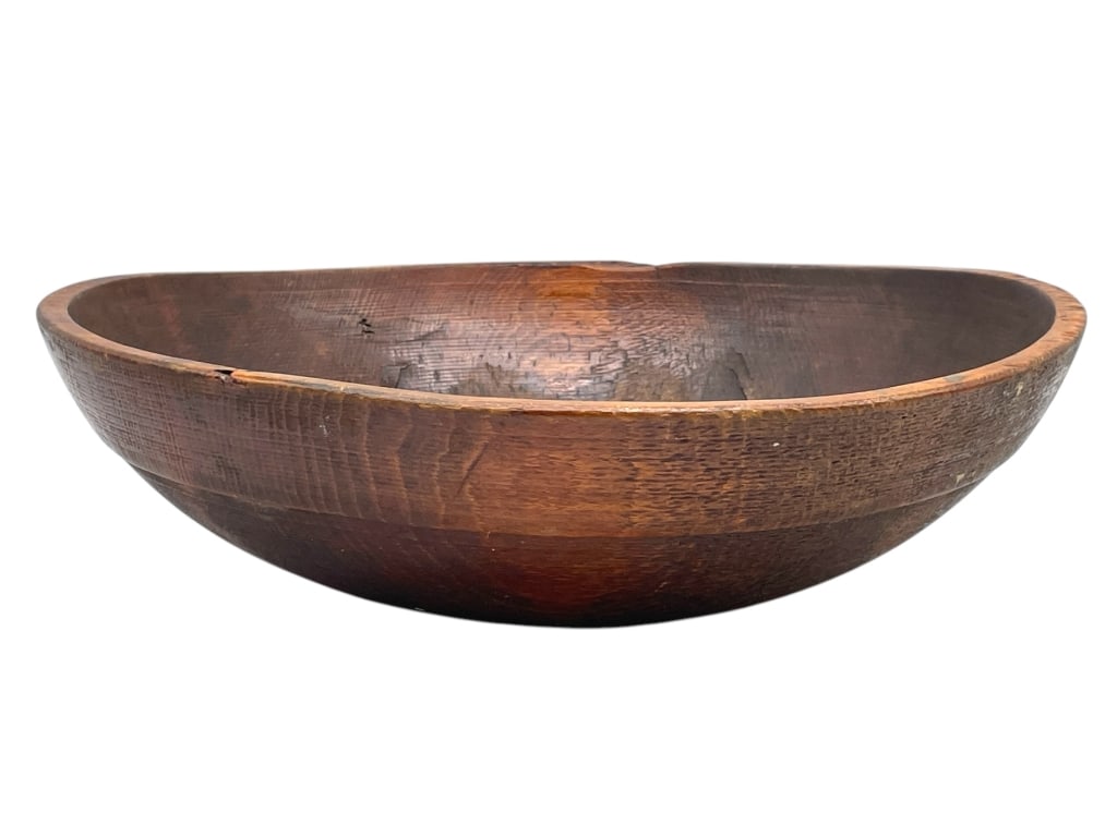 LARGE HAND-TURNED WOODEN DOUGH BOWL 14" (1 of 5)