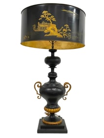 BLACK TOLE CHINOISERIE STYLE TABLE LAMP 37"