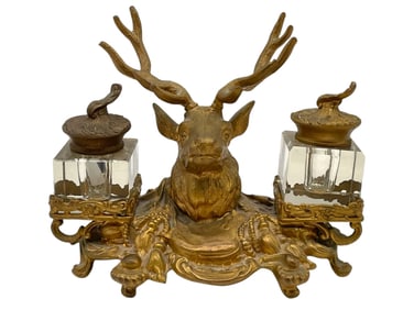 19TH CENTURY FRENCH STAG HEAD INKWELL 8"