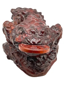 HAND-CARVED WOODEN CHINESE MONEY FROG 10.5"