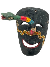 20TH C. PAINTED WOOD FOLK ART FESTIVAL SNAKE MASK