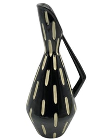 MID MOD BLACK & WHITE STRIPED POTTERY PITCHER 13"