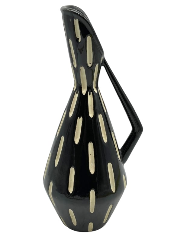 MID MOD BLACK & WHITE STRIPED POTTERY PITCHER 13" (1 of 7)