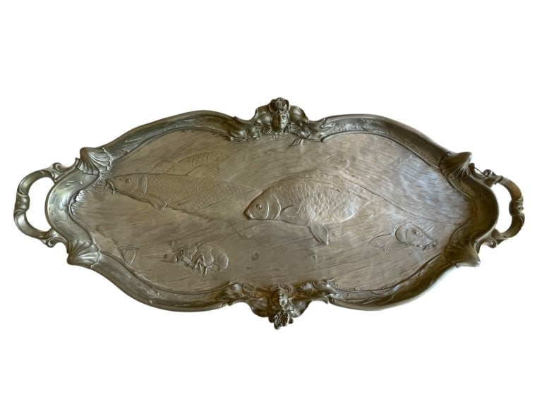 ART NOUVEAU PEWTER PLATTER W/ FISH 28" (1 of 3)