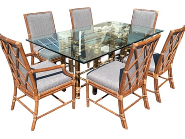 MCGUIRE BAMBOO RATTAN DINING TABLE & 6 CHAIRS