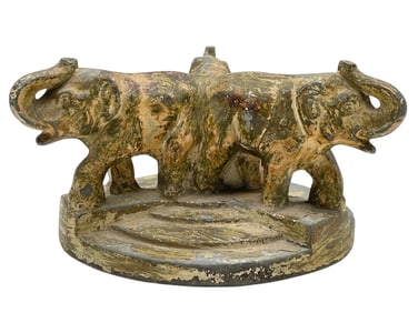 CAST METAL TRIPLE ELEPHANT FIGURAL STAND 7"