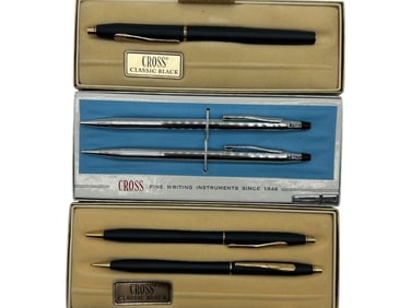 THREE VINTAGE CROSS BRAND PENS/PENCIL