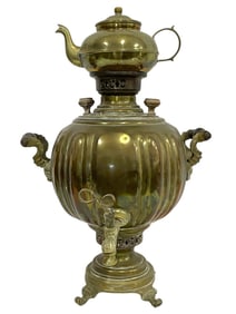 LARGERUSSIAN BRASS SAMOVAR W/ MATCHING TEAPOT 20"