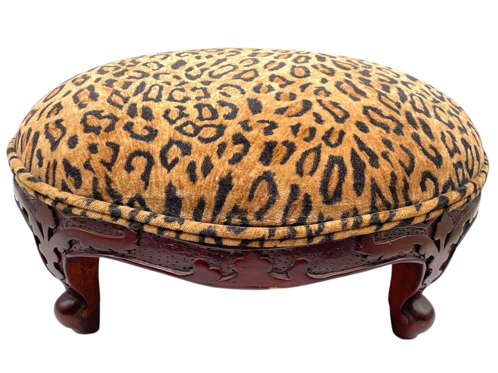 VINTAGE LEOPARD PRINT FOOTSTOOL 19" (1 of 6)