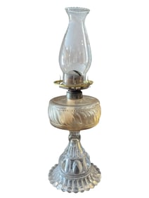 ANTIQUE PRESSED GLASS OIL LAMP 19"