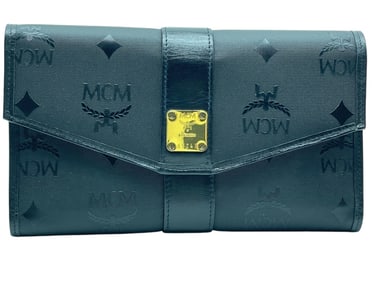 MCM BLACK MONOGRAM LEATHER LONG BIFOLD WALLET