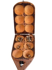 FOLK ART AFRICAN HAND CARVED MANCALA GAME