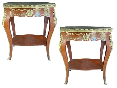 PAIR OF LOUIS XV-STYLE MARQUETRY SIDE TABLES 32"