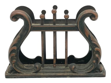 CAST IRON LYRE-SHAPED LETTER HOLDER 5"
