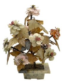 VINTAGE CHINESE GEMSTONE FLOWER TREE 12"