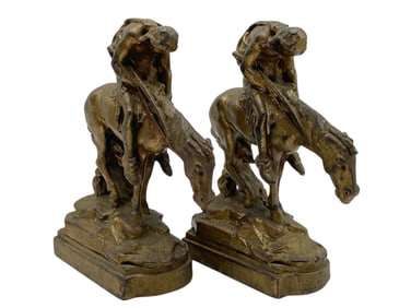 VINTAGE BRONZE CLAD "END OF THE TRAIL" BOOKENDS 8"