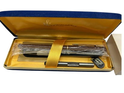 WATERMAN PARIS BALLPOINT PEN ORIGINAL BOX & SLEEVE: - ELEGANT WATERMAN PARIS BALLPOINT PEN, PRESENTED IN ITS ORIGINAL SATIN-LINED DISPLAY CASE WITH BRANDED OUTER BOX. STILL FACTORY-WRAPPED IN ORIGINAL PLASTIC AND COMPLETE WITH TAGS AND REFILL. A REFINE