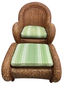 TROPICAL-STYLE WOVEN RATTAN CHAIR AND OTTOMAN SET