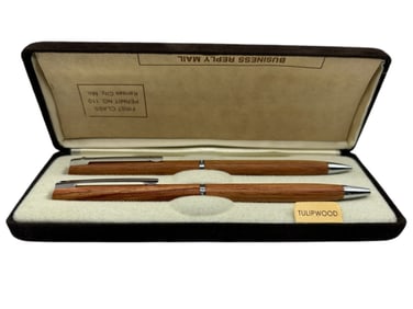VINTAGE HALLMARK TULIPWOOD PEN SET