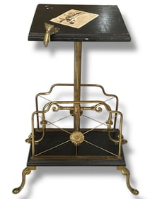 VICTORIAN STYLE BRASS & WOOD MAGAZINE STAND TABLE