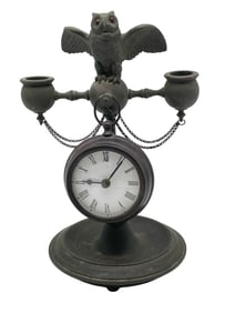 OWL FIGURAL CANDLEHOLDER CLOCK 11"