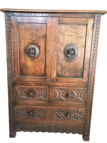 SPANISH CARVED WOOD CABINET WITH DRAWERS 64"