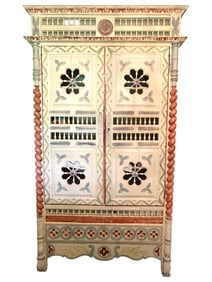 VINTAGE HAND-PAINTED HUNGARIAN FOLK CABINET 92"