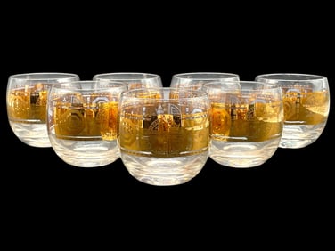SET OF 7 VITO BARI STYLE GOLD LOWBALL GLASSES 3"