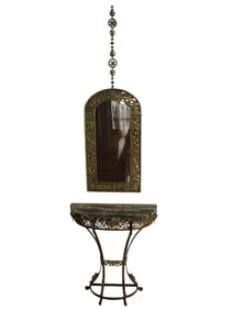 ANTIQUE FRENCH WROUGHT IRON CONSOLE & MIRROR