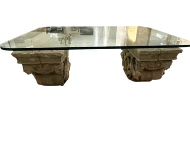 MIZNER CEMENT CAPITALS W GLASS COFFEE TABLE 55"