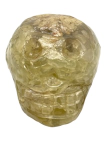 HAND-CARVED CITRINE STONE SKULL SCULPTURE 11"
