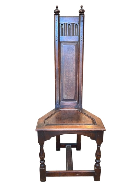 ANTIQUE GOTHIC REVIVAL WOODEN HALL CHAIR 48" (1 of 5)