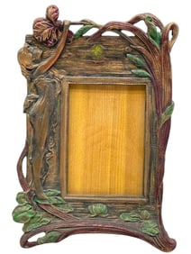 ANTIQUE CAST METAL ART NOUVEAU PICTURE FRAME 11"