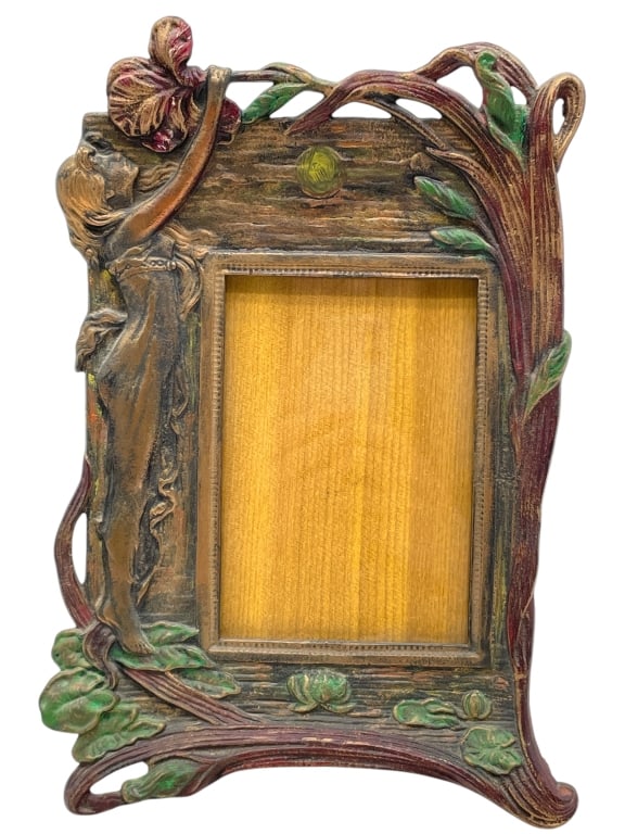 ANTIQUE CAST METAL ART NOUVEAU PICTURE FRAME 11" (1 of 4)