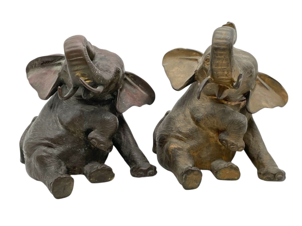 PAIR OF BRONZE BABY ELEPHANT SCULPTURES 5" (1 of 7)