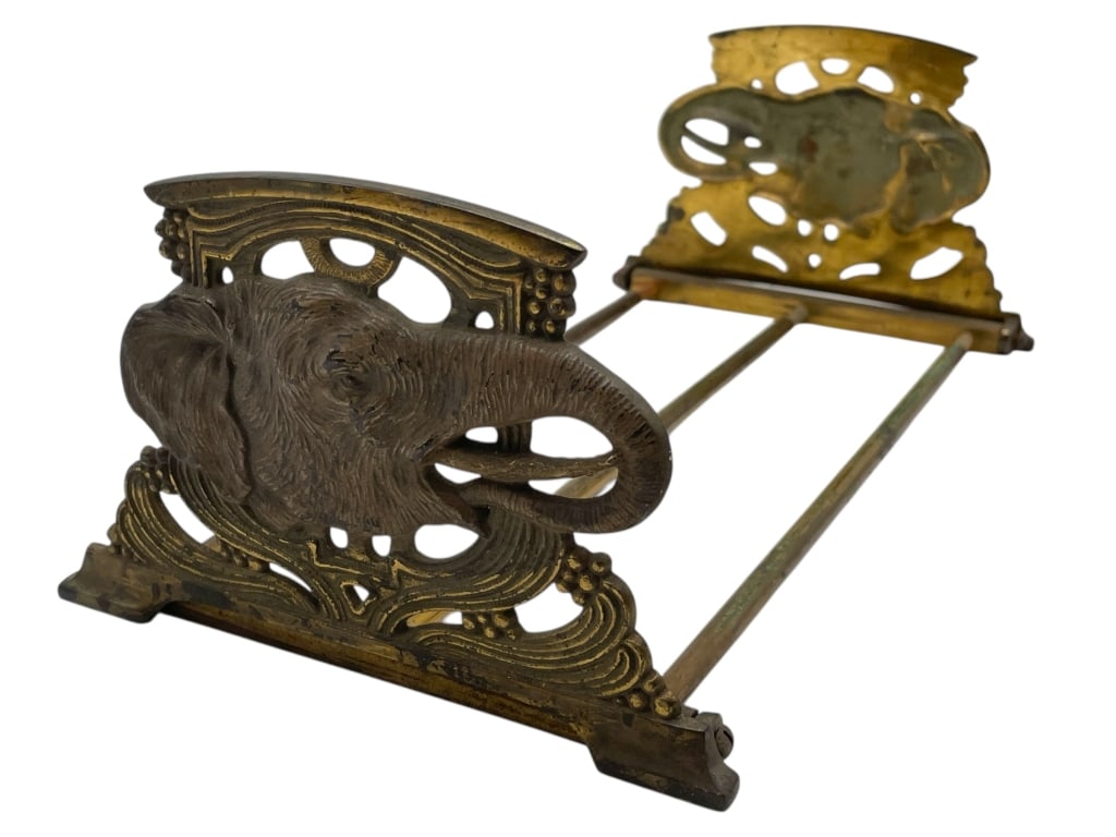 BRASS EXPANDABLE BOOK RACK W/ ELEPHANT MOTIF 13" (1 of 6)