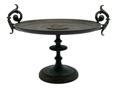 BRONZE PEDESTAL TAZZA W/ RELIEF DECORATION 8"
