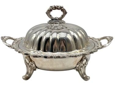 OLD ENGLISH POOLE SILVER COVERED BOWL 13"