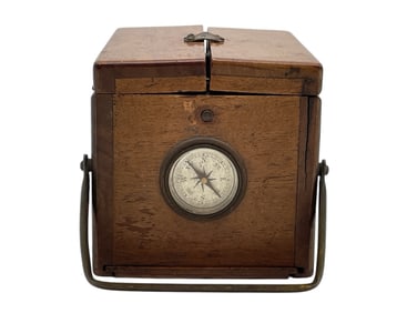 WOODEN COMPASS BOX WITH BRASS HANDLE 5"