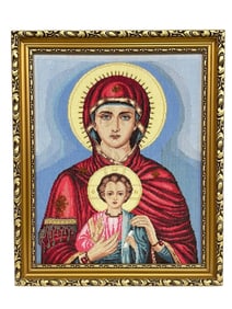 EMBROIDERED LITURGICAL MADONNA & CHILD ICON 21"