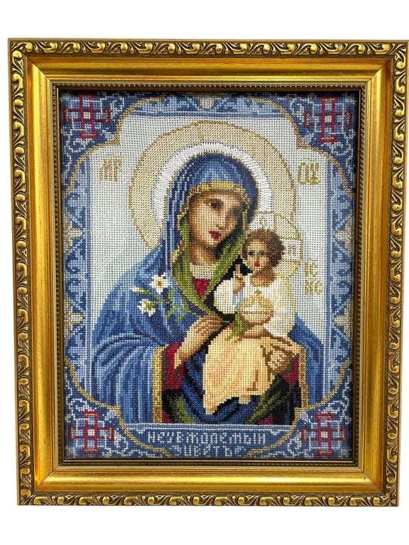 HAND-EMBROIDERED RUSSIAN ORTHODOX ICON 12" (1 of 5)